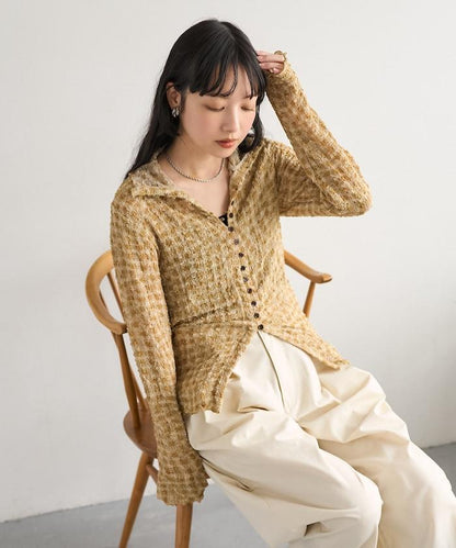 格紋凸紋設計 長袖襯衫