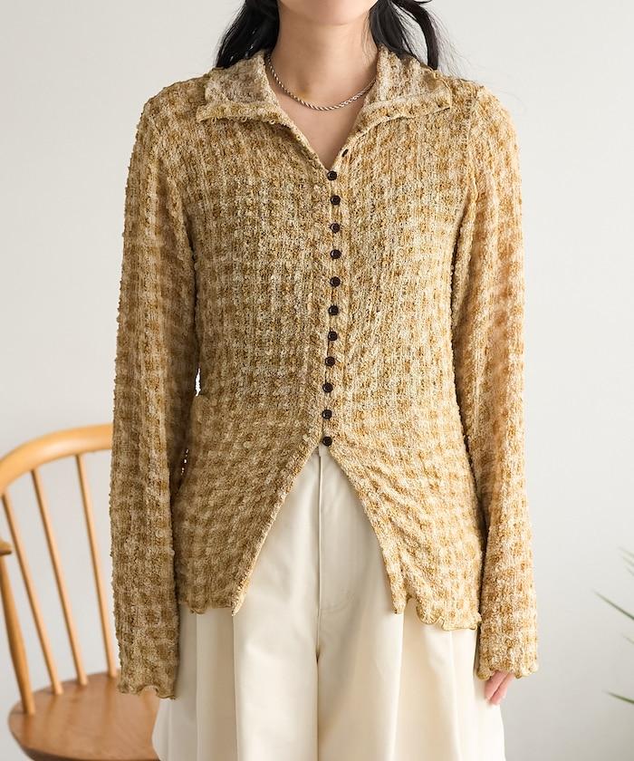 格紋凸紋設計 長袖襯衫