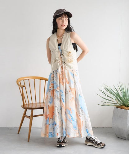 印度大理石印花吊帶連衣裙