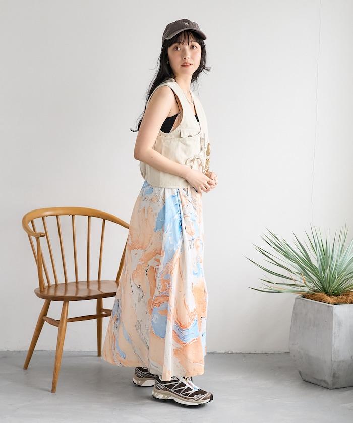 印度大理石印花吊帶連衣裙