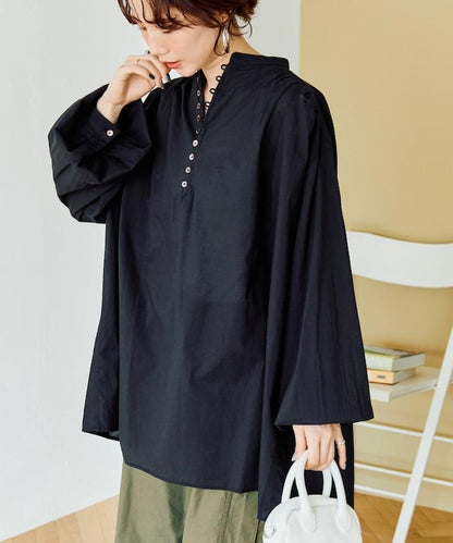 印度風寬鬆蓬鬆紐扣襯衫