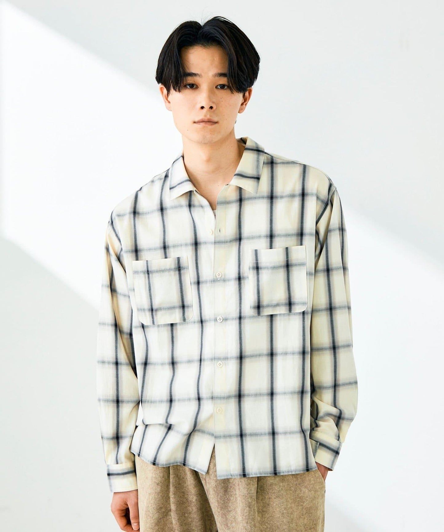 層次感色調 漸變格 長袖襯衫