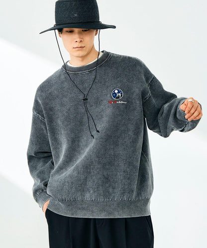 BOY徽標刺繡 雙面 做舊 套頭針織衫