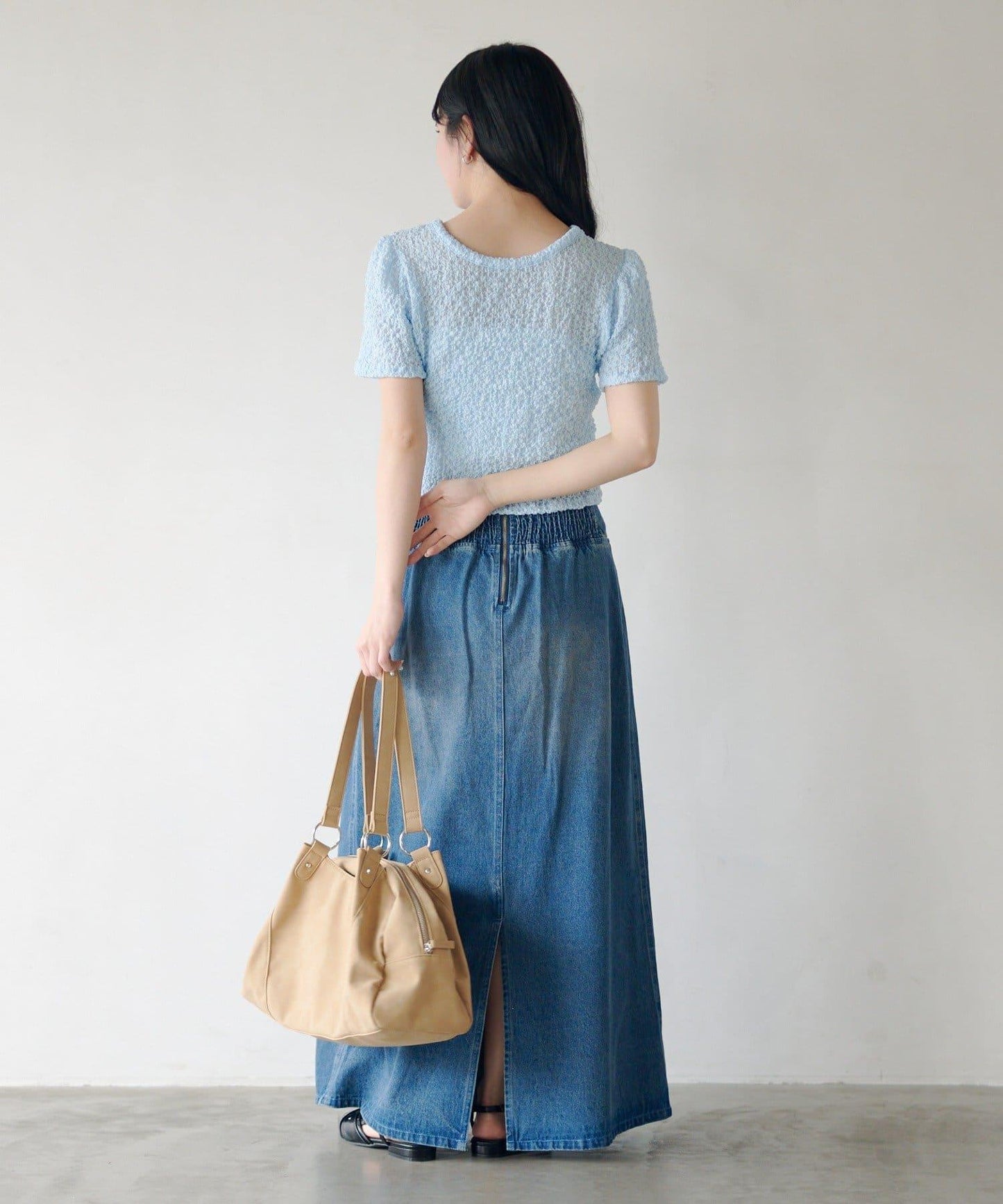 口袋牛仔長款半身裙
