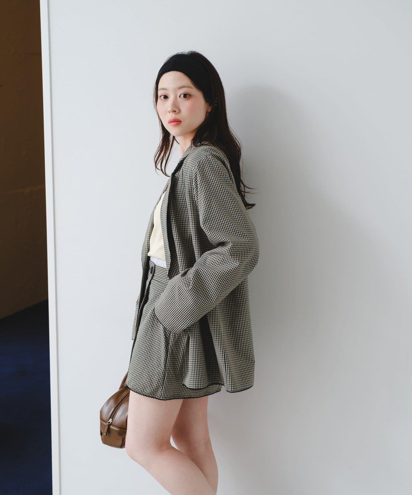 珠點蕾絲格紋夾克