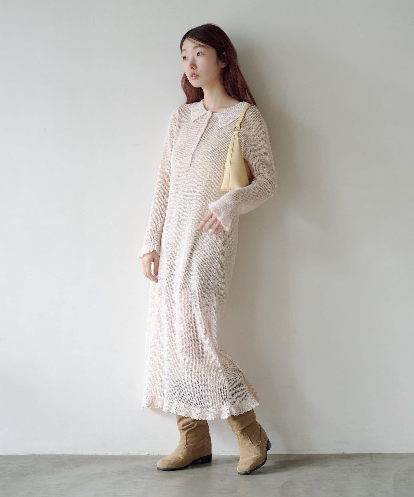 翻領網眼連衣裙