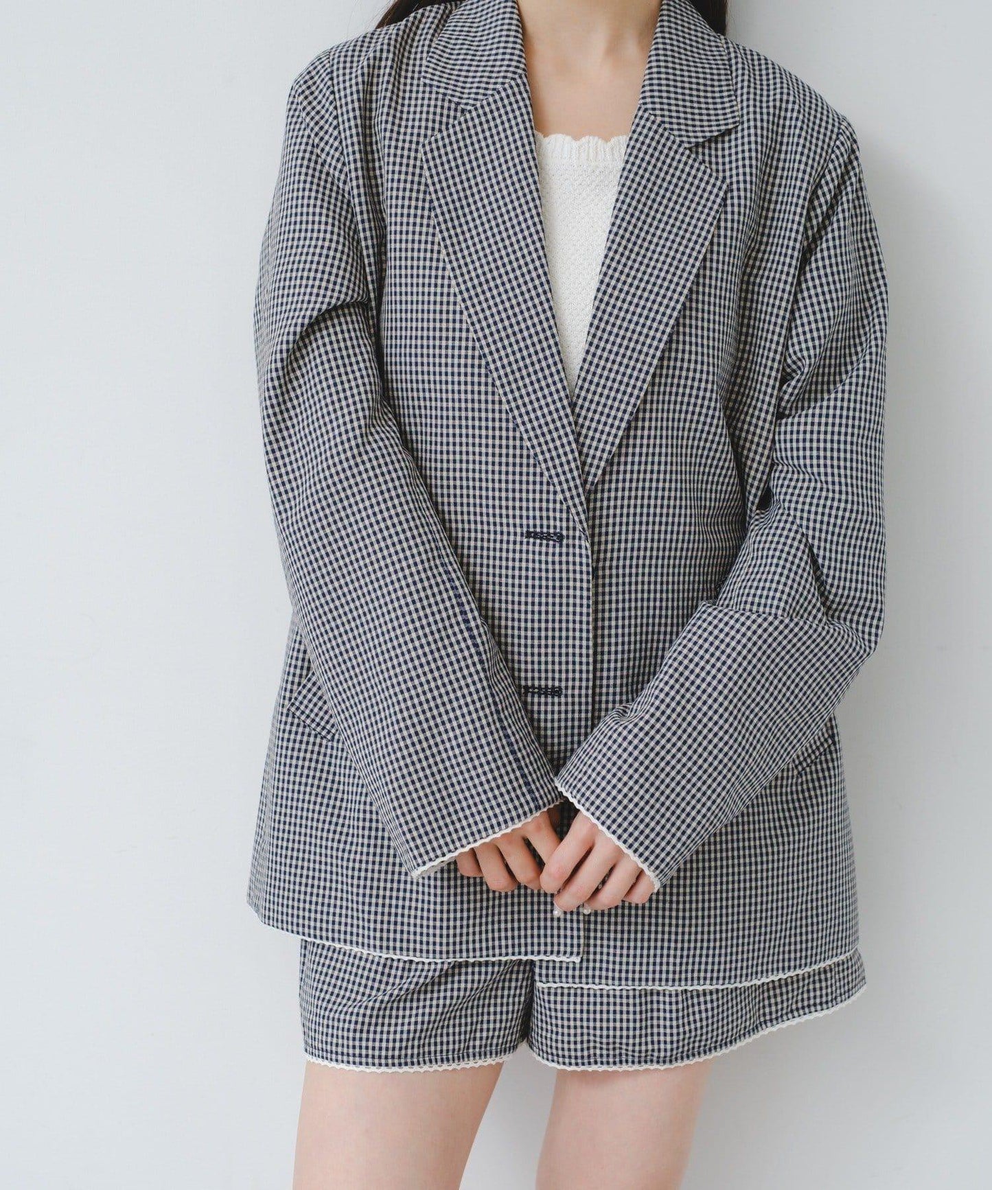 珠點蕾絲格紋夾克