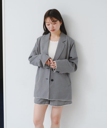 珠點蕾絲格紋夾克