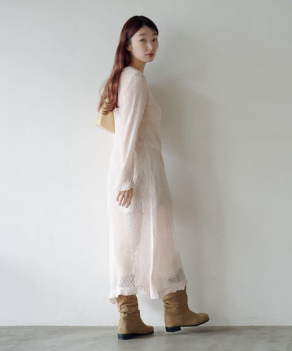 翻領網眼連衣裙