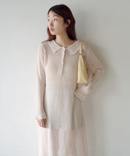 翻領網眼連衣裙