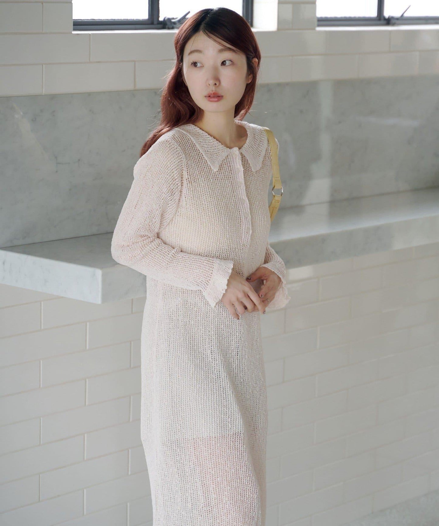 翻領網眼連衣裙