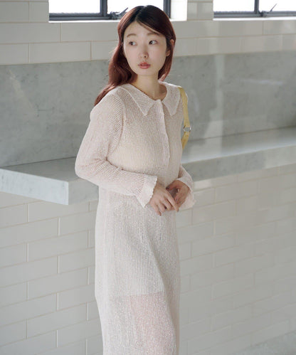 翻領網眼連衣裙