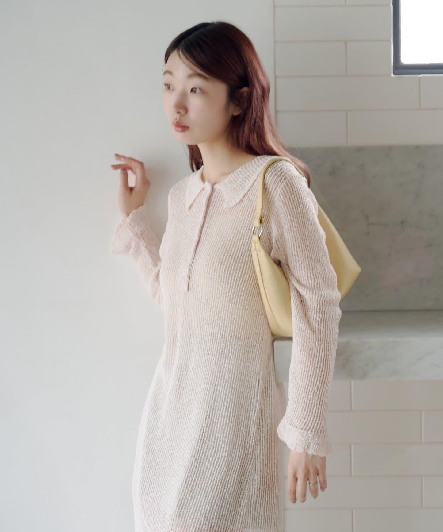 翻領網眼連衣裙