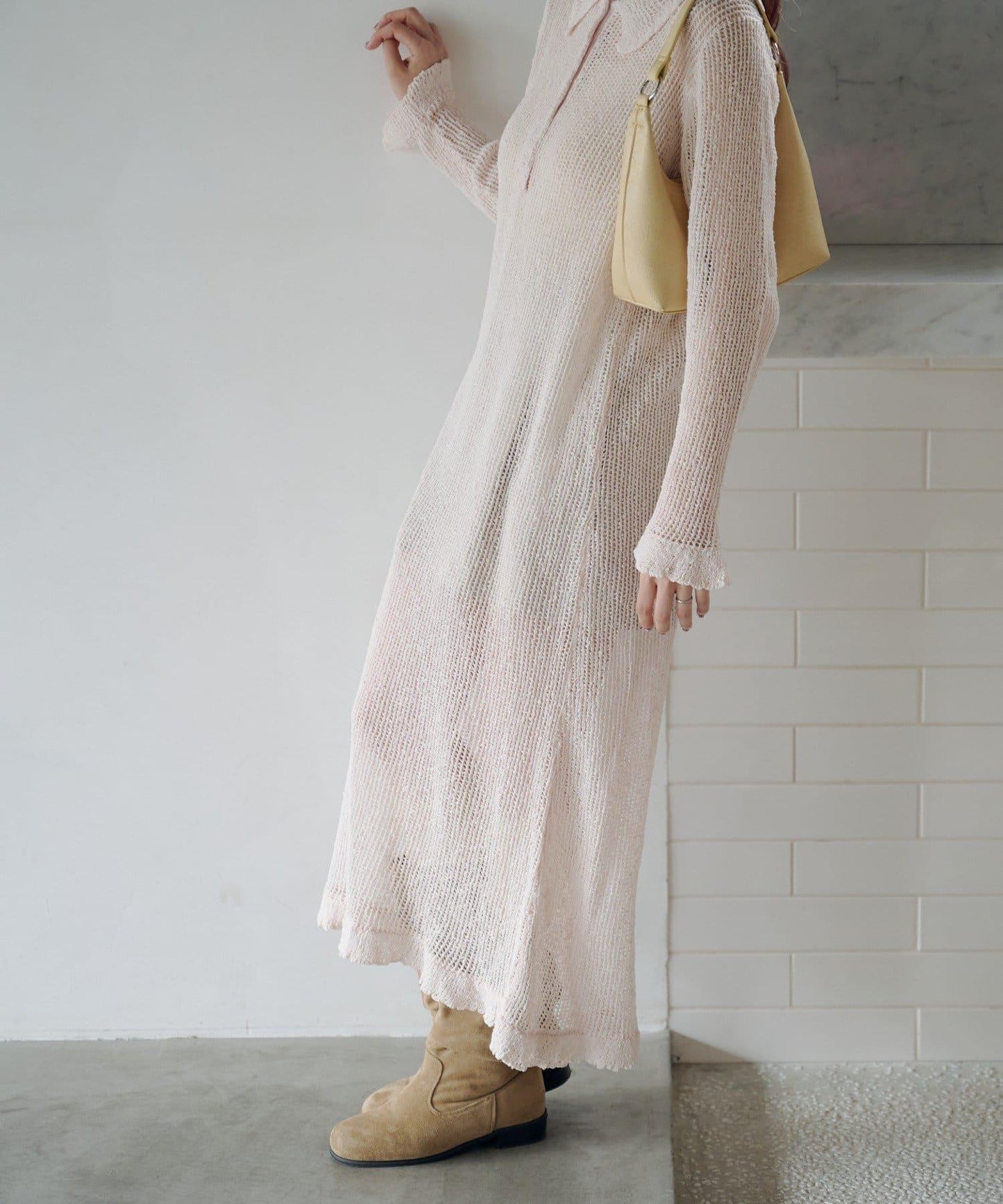 翻領網眼連衣裙