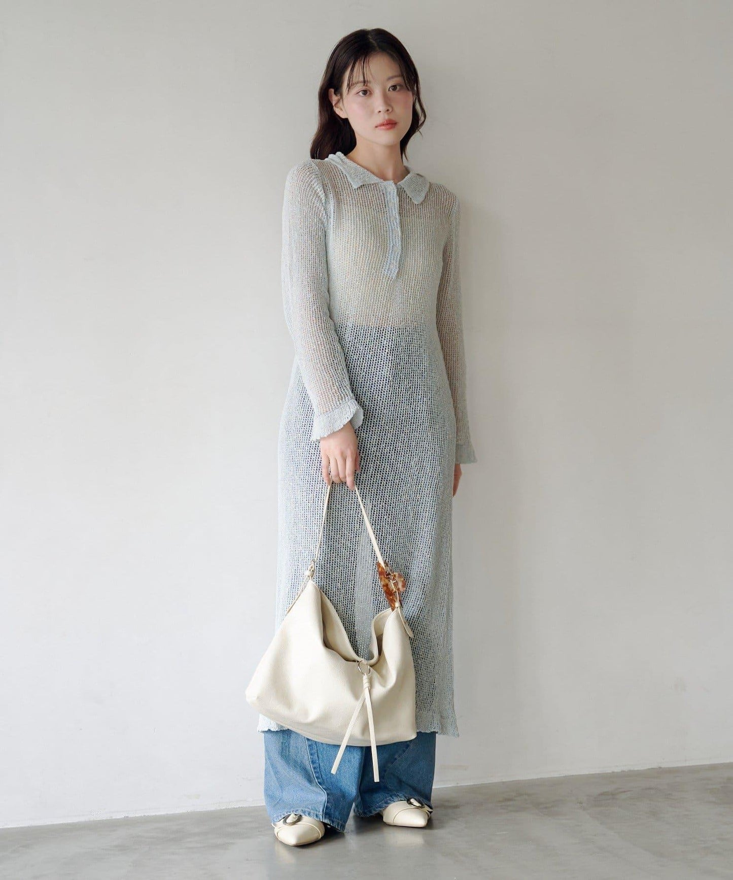 翻領網眼連衣裙