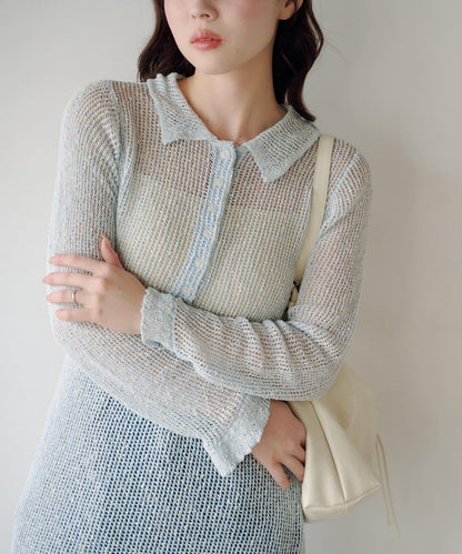 翻領網眼連衣裙