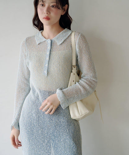 翻領網眼連衣裙