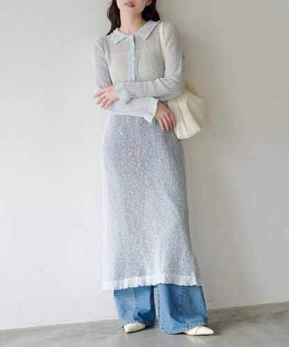 翻領網眼連衣裙