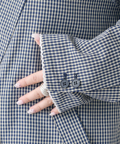 珠點蕾絲格紋夾克