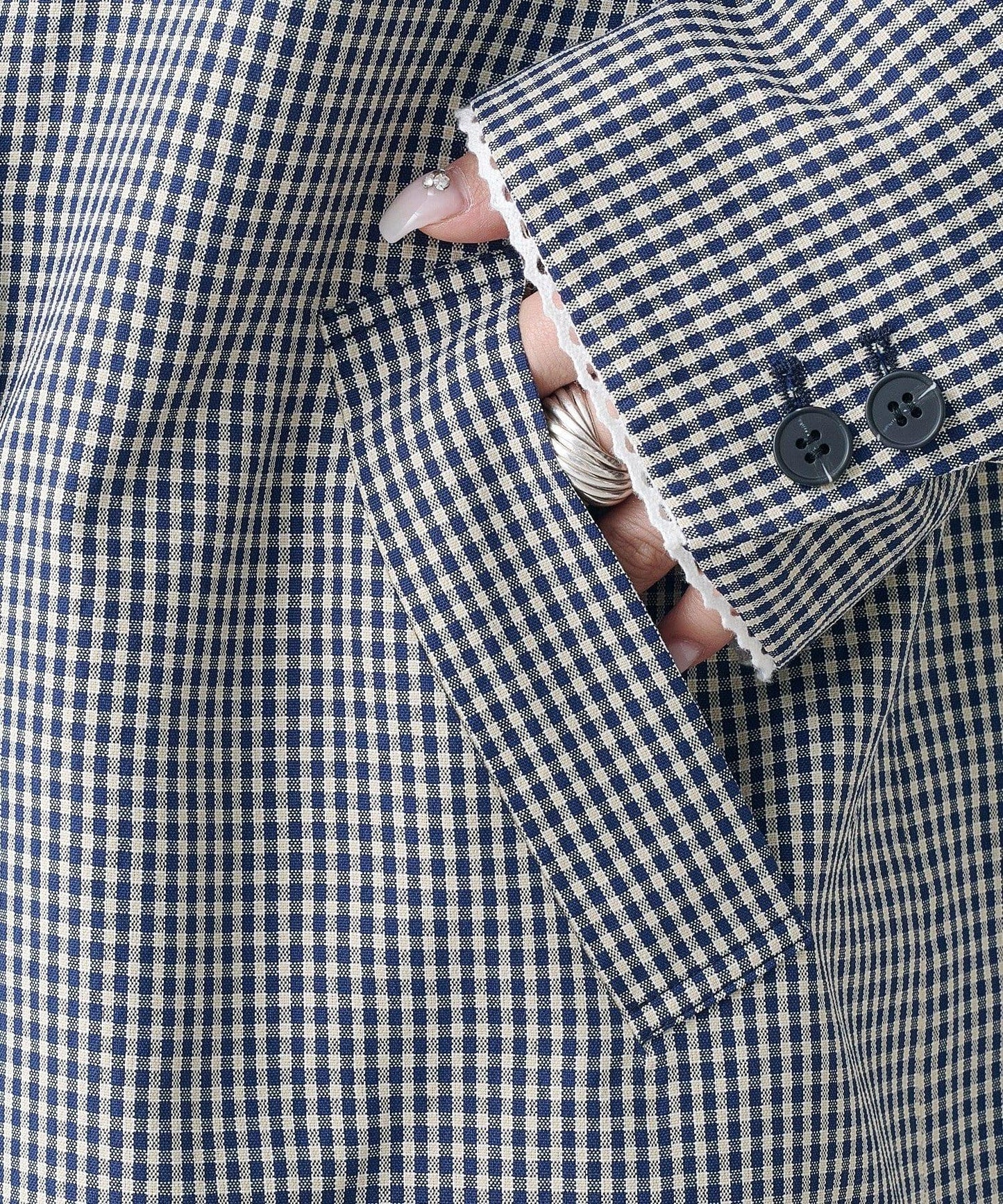 珠點蕾絲格紋夾克