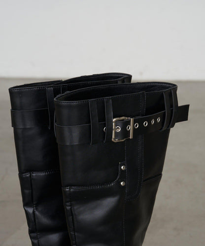 帶扣帶裝飾長筒靴