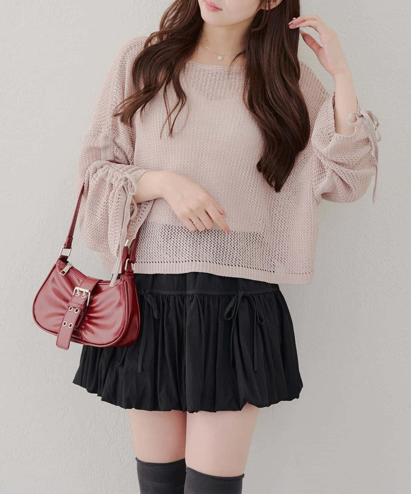 網眼抽繩設計套頭上衣