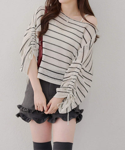 網眼抽繩設計套頭上衣