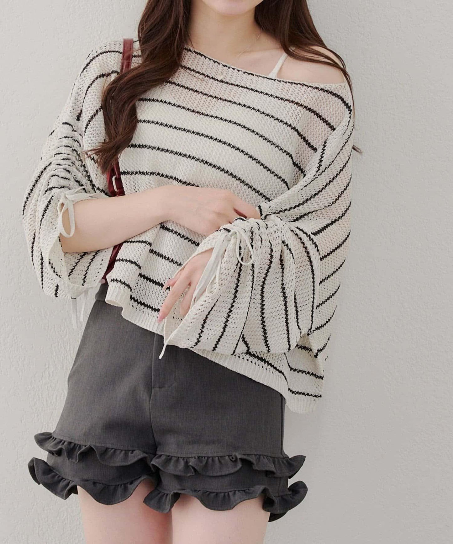 網眼抽繩設計套頭上衣