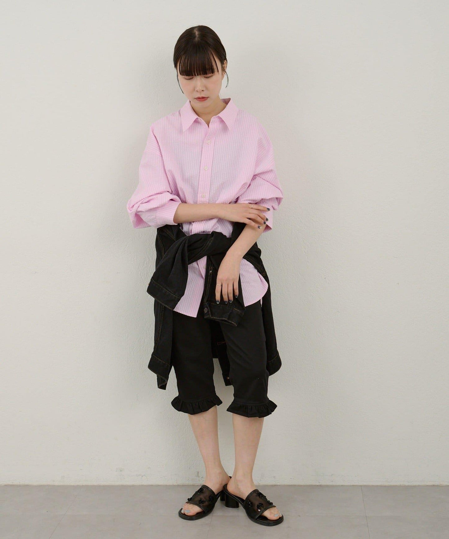 WHIMSIC 透感泡泡紗條紋襯衫