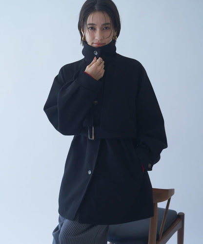 拼色設計中長款大衣