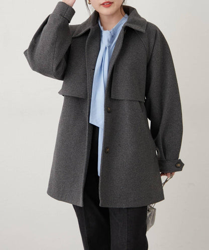 拼色設計中長款大衣