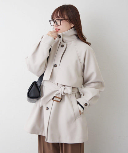 拼色設計中長款大衣