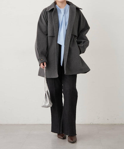 拼色設計中長款大衣