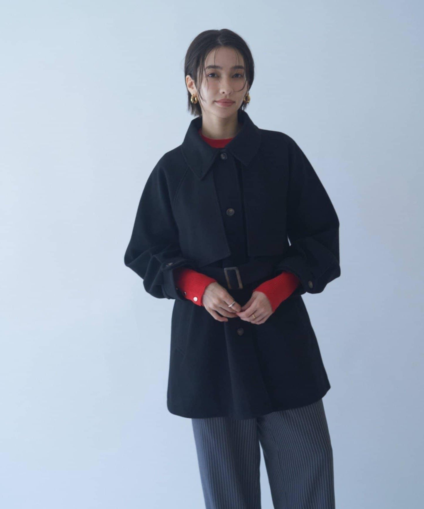 拼色設計中長款大衣