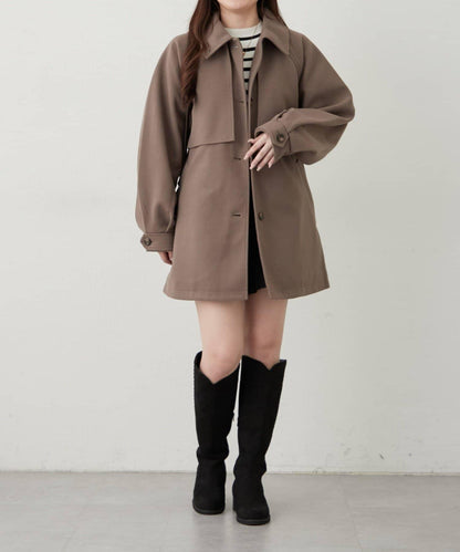 拼色設計中長款大衣