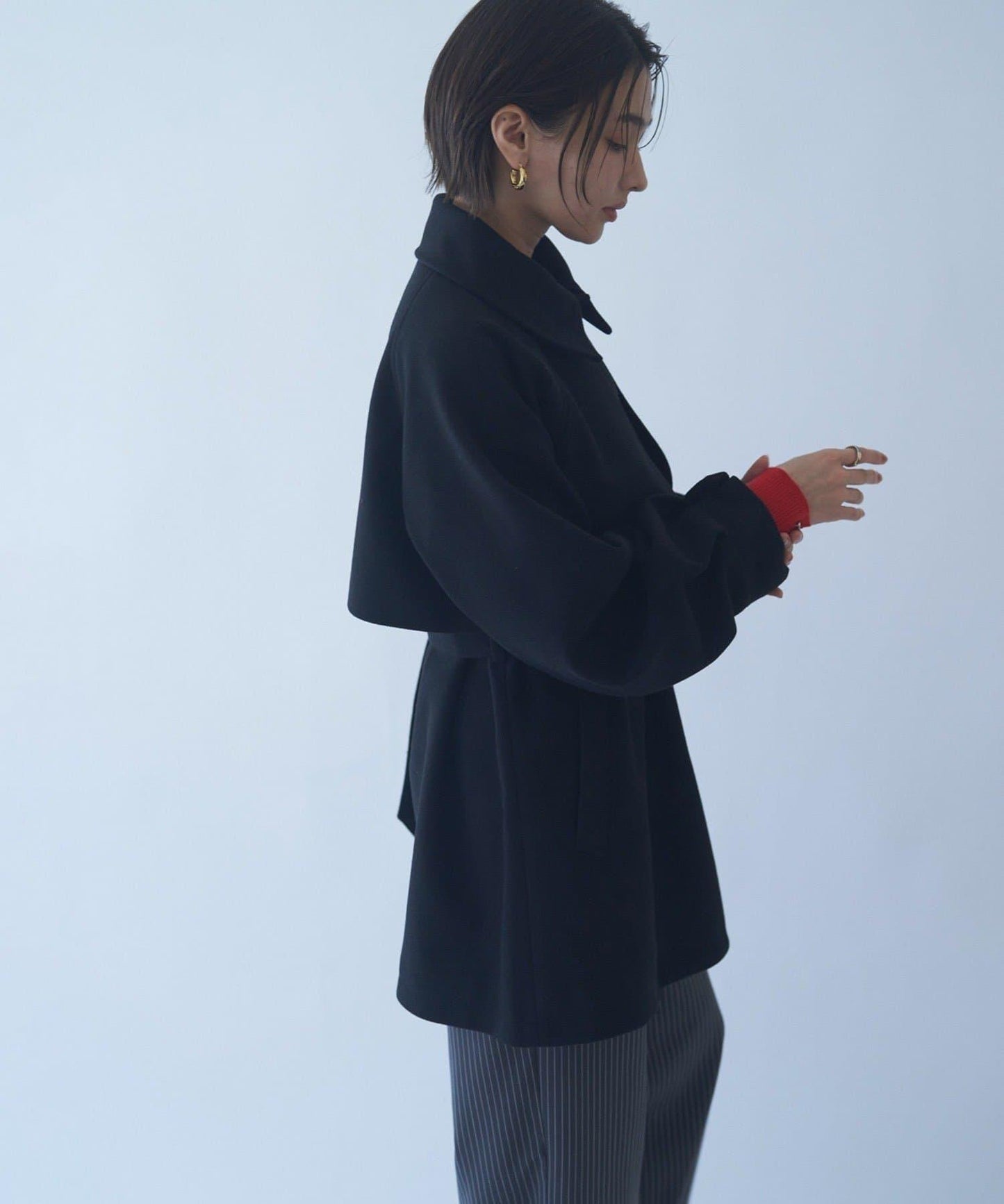 拼色設計中長款大衣