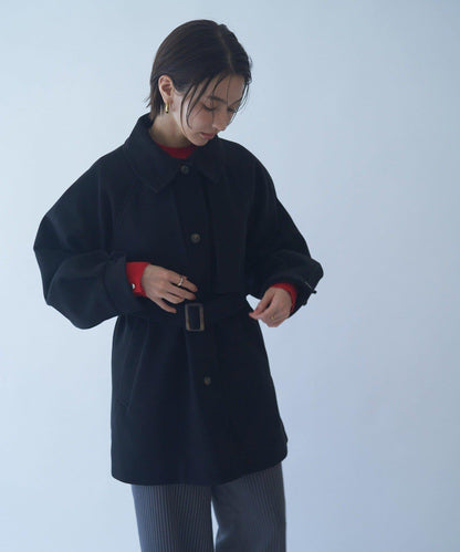 拼色設計中長款大衣