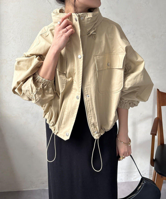 抽繩蓬鬆袖短夾克