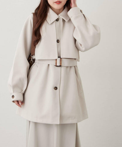 拼色設計中長款大衣