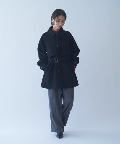 拼色設計中長款大衣