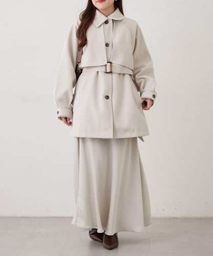 拼色設計中長款大衣