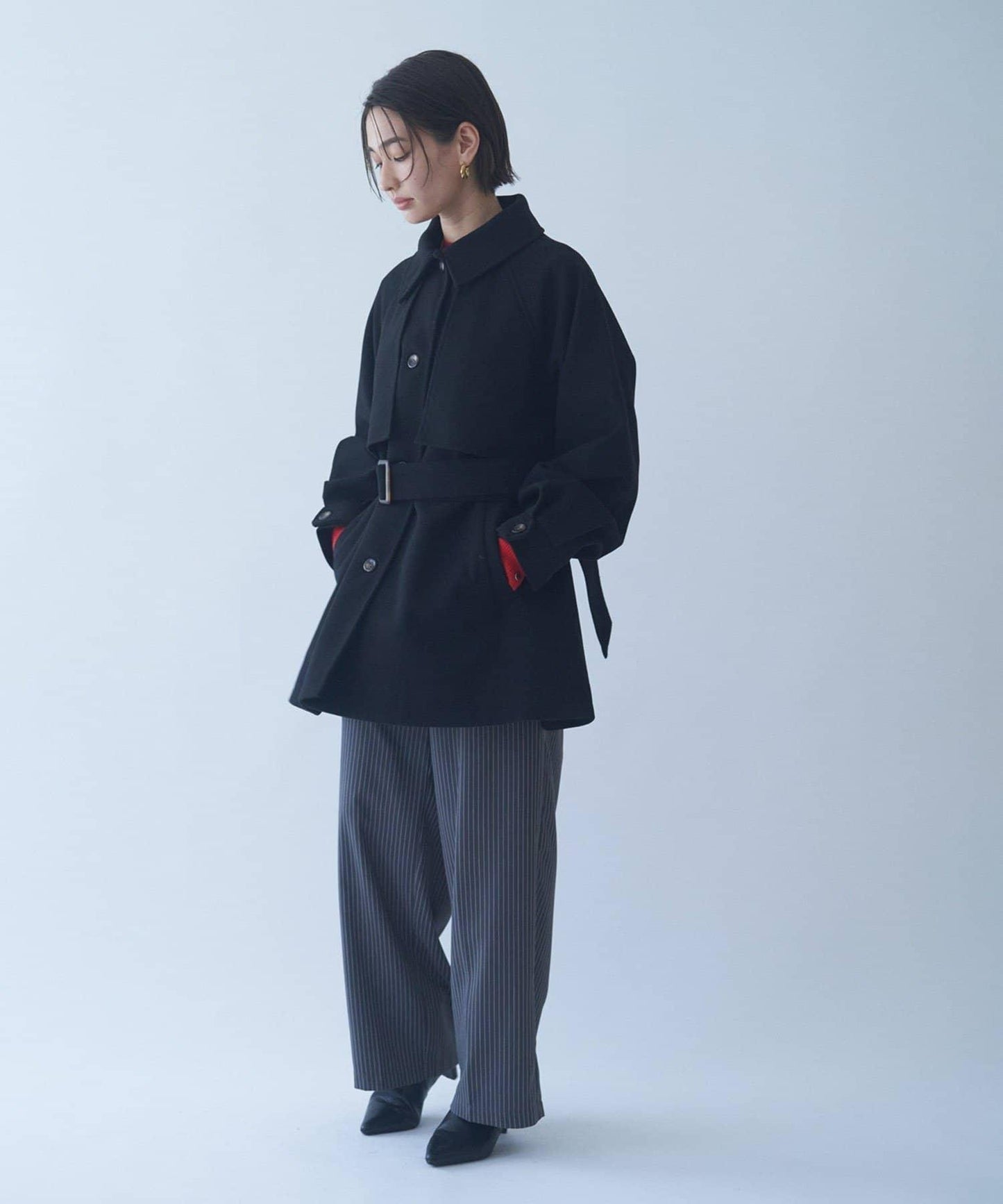 拼色設計中長款大衣