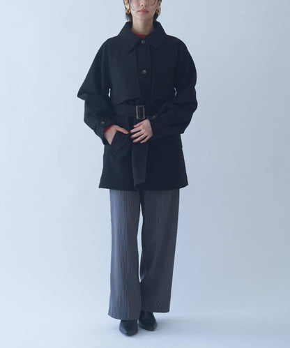 拼色設計中長款大衣