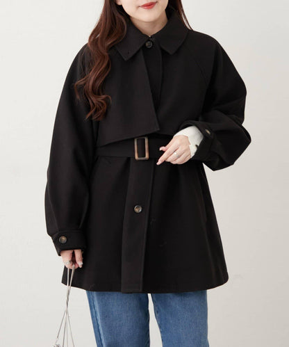 拼色設計中長款大衣