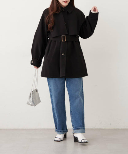 拼色設計中長款大衣