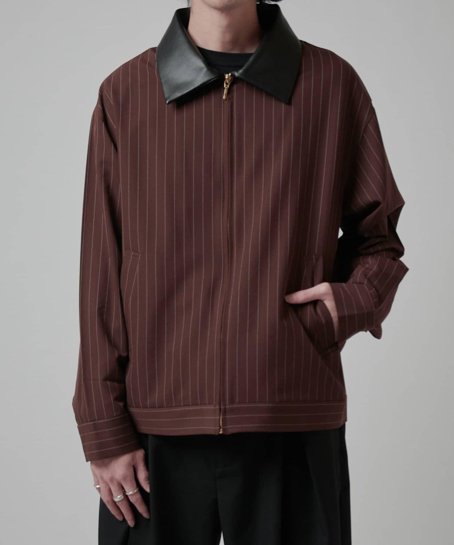 細條紋 拉鍊設計 襯衫夾克