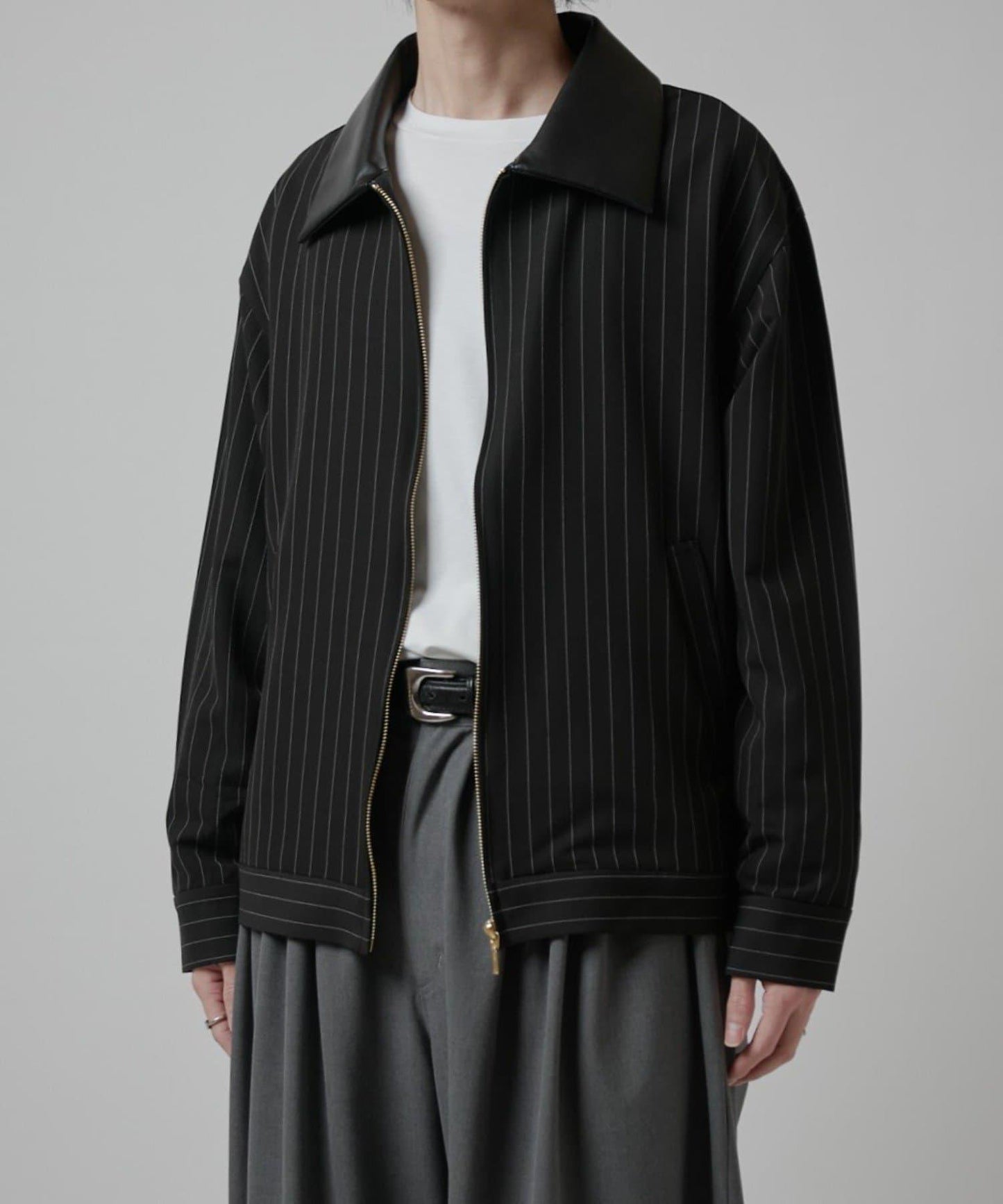 細條紋 拉鍊設計 襯衫夾克