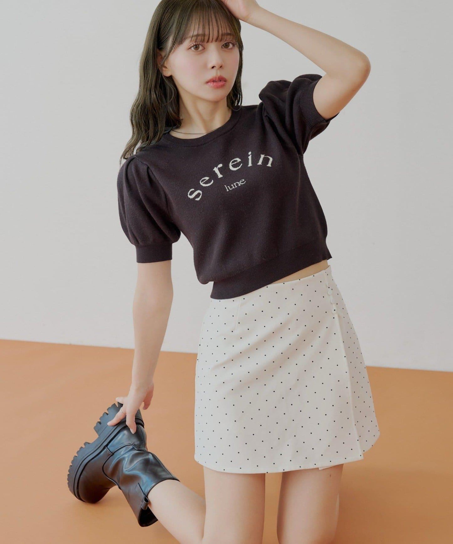 波點盒型迷你半身裙