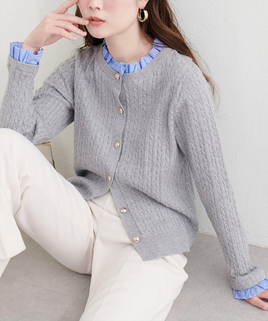 荷葉邊層疊設計 麻花紋 針織開衫