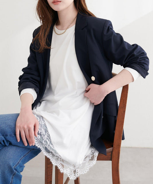 順滑天竺蕾絲拼接套頭上衣